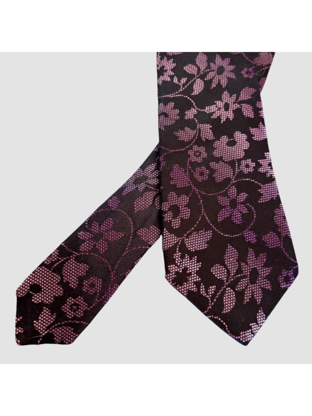 Vintage Broletto Tie Purple Floral Silk Made USA Jacquard Flowers 1990s Necktie